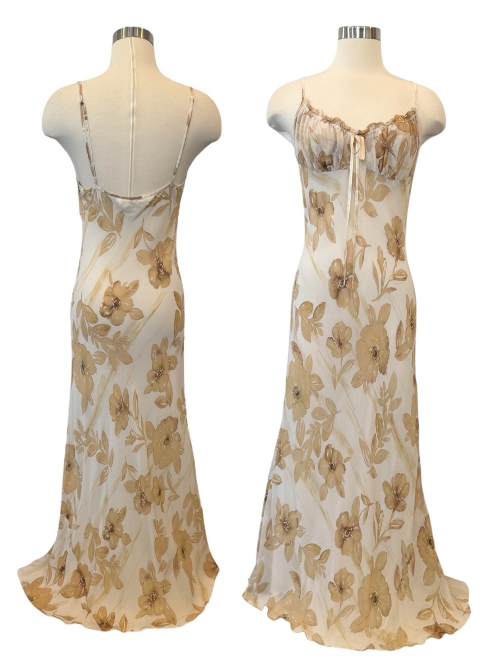 Vintage 100% Silk Chiffon Ivory Floral Lingerie Collection Maxi Gown Slip Dress - Picture 6 of 8